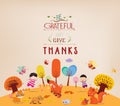 Thanksgiving Day. Kids funny with animals Royalty Free Stock Photo