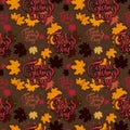 Thanksgiving Day lettering harvest seamless pattern. Holiday decoration. Thanksgiving Day seamless pattern. Autumn