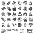 Thanksgiving day line icon set, harvest celebration symbols collection or sketches. Gratitude glyph linear style signs