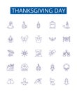 Thanksgiving day line icons signs set. Design collection of Thanksgiving, Day, Turkey, Feast, Gratitude, Pilgrims