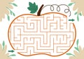 Thanksgiving Day maze for children. Autumn or Halloween holiday preschool printable activity. Fall geometric labyrinth game or Royalty Free Stock Photo