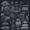 Thanksgiving day menu doodle icons Vector illustration on chalkboard