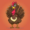 Thanksgiving day. outline cartoon turkey with a smile bright on orange background