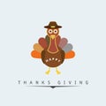 Thanksgiving Day Poster. Beautiful Cartoonic Turkey wearing Hat.