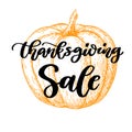 Thanksgiving day Sale vector card with handwritten lettering. De