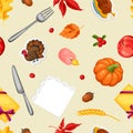 Thanksgiving Day seamless pattern. Ornament with autumn and holiday objects Royalty Free Stock Photo