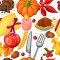 Thanksgiving Day seamless pattern. Ornament with autumn and holiday objects Royalty Free Stock Photo