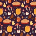 Thanksgiving day seamless pattern with seasonal autumn elements, vector design