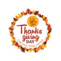 Thanksgiving day super sale. 50% off badge with autumn fall dry leaf frame vector illustration. element for online shop web, banne Royalty Free Stock Photo