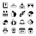 Thanksgiving day vector glyph icons set. Modern black symbols. Collection of traditional holiday elements Royalty Free Stock Photo