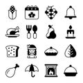 Thanksgiving day vector glyph icons set. Modern black symbols. Collection of traditional holiday elements Royalty Free Stock Photo