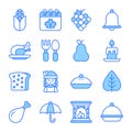 Thanksgiving day vector glyph icons set. Modern blue symbols. Collection of traditional holiday elements Royalty Free Stock Photo