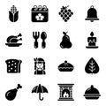 Thanksgiving day vector glyph icons set. Modern glyph symbols. Collection of traditional holiday elements Royalty Free Stock Photo
