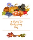 Thanksgiving day. Vector greeting card with autumn fruit, vegetables, leaves and flowers. Harvest festival Royalty Free Stock Photo