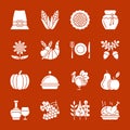 Thanksgiving day white silhouette icon set Royalty Free Stock Photo