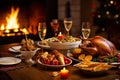 Thanksgiving with a delightful dinner celebration, featuring festive food and joyful gatherings Royalty Free Stock Photo