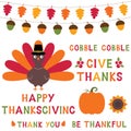 Thanksgiving design elements set, text in hand lettered font