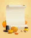 Thanksgiving design with paper roll. Royalty Free Stock Photo