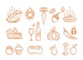 Thanksgiving dinner line icon set vector illustration