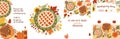 Thanksgiving dinner poster set with thanksgiving turkey, pumpkin pie, food, thanksgiving dinner table card