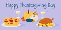 Thanksgiving dinner. Roast turkey, delicious wine, pumpkin pie, cranberries and ripe pumpkins. Vector