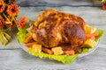 Homemade roasted turkey with other dishes .Thanksgiving Day Royalty Free Stock Photo