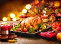 Thanksgiving dinner table served with turkey Royalty Free Stock Photo