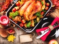 Thanksgiving dinner table served with turkey Royalty Free Stock Photo