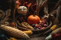 Thanksgiving fall autumn cornucopia. Generative AI Royalty Free Stock Photo