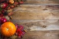 Thanksgiving or fall greeting background with orange pumpkins a