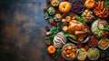 A Thanksgiving feast with a cornucopia of autumn colors and traditional dishes.