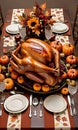 Thanksgiving A Festive Tablecloth With Turkey Prin. Generative AI