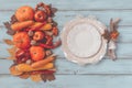 Autumn table setting, menu composition, vintage cutlery, sliced pumpkin. Royalty Free Stock Photo