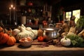 Thanksgiving food preparation scene with