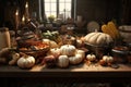 Thanksgiving food preparation scene with