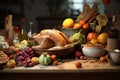 Thanksgiving food preparation scene with