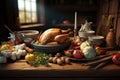 Thanksgiving food preparation scene with