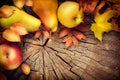Thanksgiving frame background. Autumn leaves, apples and pears