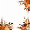 a thanksgiving frame with pumpkins corn and leaves