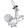 Thanksgiving funny cartoon outline. Vector cartoon turkey for coloring book