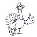 Thanksgiving funny cartoon outline. Vector cartoon turkey for coloring book.