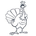 Thanksgiving funny cartoon outline. Vector cartoon turkey for coloring book.