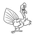 Thanksgiving funny cartoon outline. Vector cartoon turkey