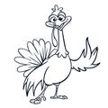 Thanksgiving funny cartoon outline. Vector cartoon turkey