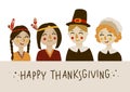 Thanksgiving greeting card with Indians and pilgrims