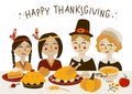 Thanksgiving greeting card with Indians and pilgrims