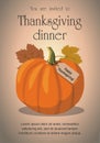 Thanksgiving greeting card and invitation with pumpkin. Royalty Free Stock Photo