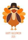 Thanksgiving 2020 greeting card template. Fully editable vector illustration. Turkey wearing a face mask. Stay home Royalty Free Stock Photo