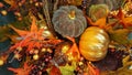 Thanksgiving & Halloween decor with pumpkins. Fall, Autumn. Royalty Free Stock Photo