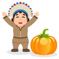 Thanksgiving Happy Native Man & Pumpkin Royalty Free Stock Photo